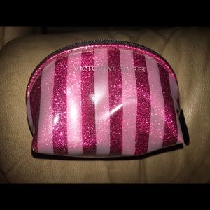 VS glitter pink stripe small makeup pouch